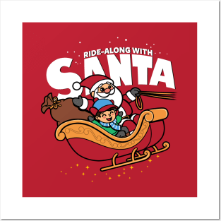 Ride-along With Santa Claus Cute Original Christmas Winter Sleigh Posters and Art